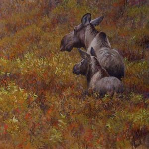 Robert Bateman-fall forage moose cow and calf