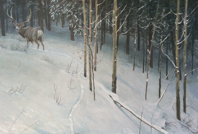 Robert Bateman-forest trail mule deer