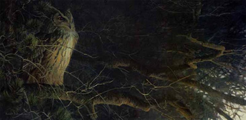 Robert Bateman-night fall eagle owl
