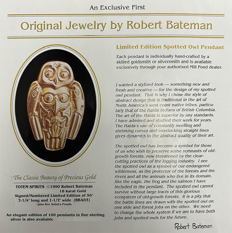Robert Bateman - Spotted Owl Pendant Gold