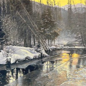 Robert Bateman - Winter Sunset - Moose