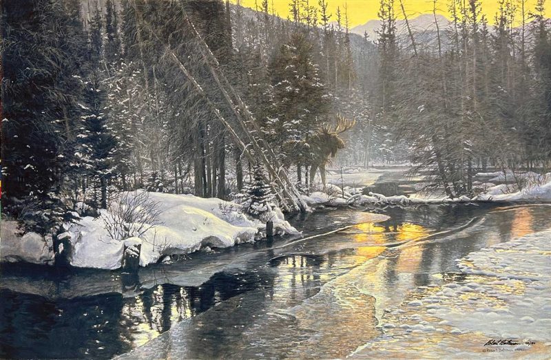 Robert Bateman - Winter Sunset - Moose